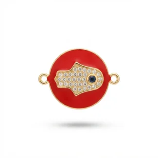 Médaillon rouge et Main de Hamsa pavée de cristaux