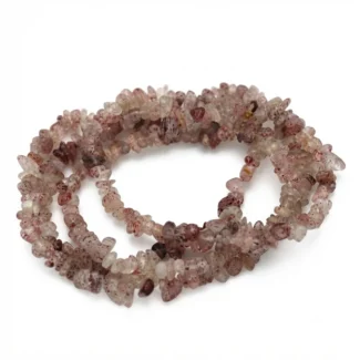 perles chips en quartz fraise naturel