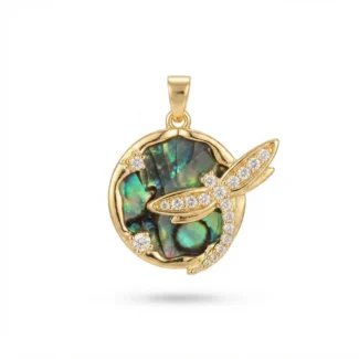 Médaillon libellule en nacre d'abalone et zircons