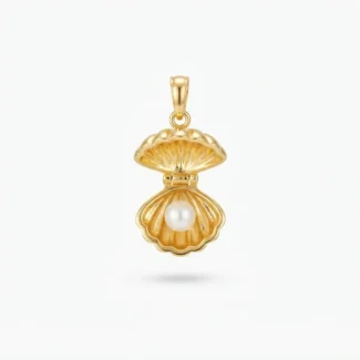 Pendentif Coquillage Ouvre-Boîte et Perle Doré