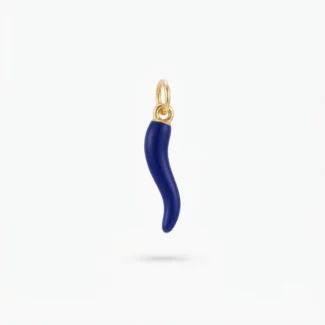 Pendentif Cornicello Émail Bleu Nuit et Doré