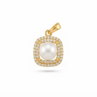 Pendentif carré perle et pavé de zircons.