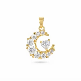 Pendentif croissant de lune et cœur en zircon.
