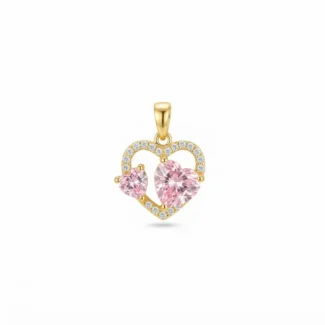 Pendentif double cœur rose et pavé de zircons