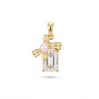 Pendentif ruban, perle et pierre rectangulaire