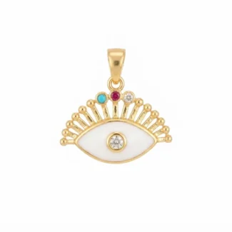 Pendentif Œil Protecteur Émaillé Blanc et Doré