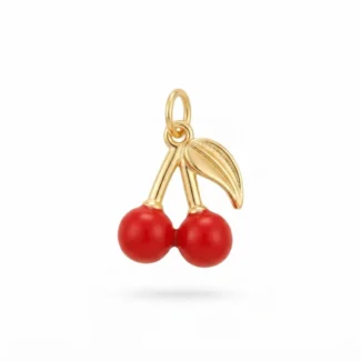 Pendentif Cerise Unique & Feuille Dorée