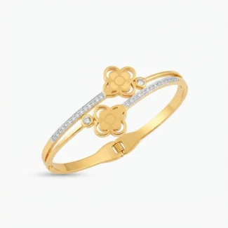 Bracelet Rigide Double Ligne et Fleurs