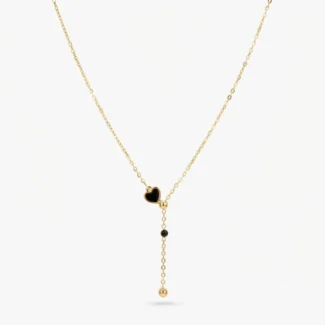 Collier Cravate Cœur Émaillé Noir