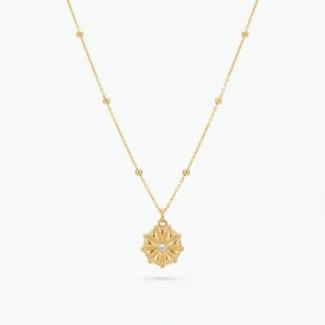 Collier Pendentif Médaillon Soleil et Cristal