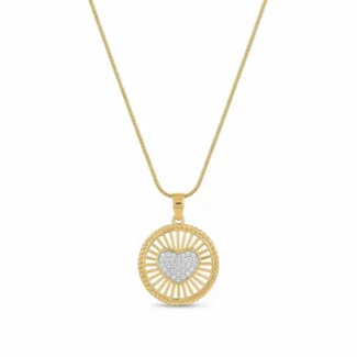 Collier Pendentif Médaillon Rayons et Cœur Pavé