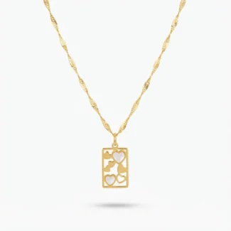 Collier Pendentif Plaque Cœurs et Nacre