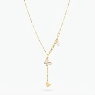 Collier Cravate Papillons Nacrés et Perle Blanche