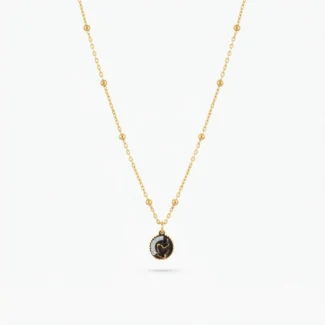 Collier Pendentif Médaillon Noir et Cristaux