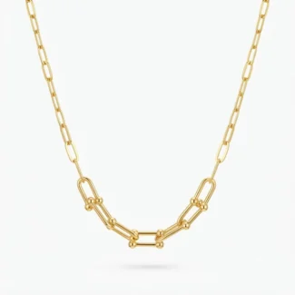 Collier Maillons Géométriques et Boules Dorées