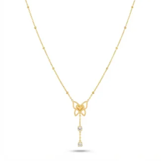 Collier Cravate Papillon Cœur et Cristaux Suspendus