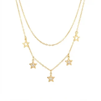 Collier Double Chaîne Pendentifs Étoiles