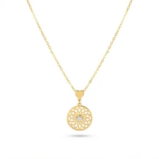 Collier Pendentif Médaillon Rosace et Cristal