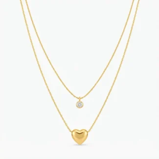 Collier Double Rang Cristal et Cœur Bombé