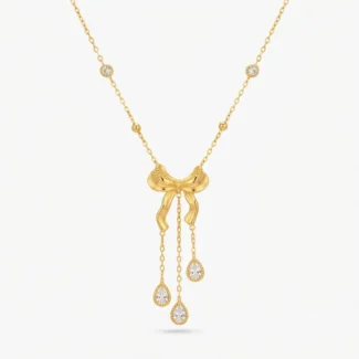 Collier Nœud Pendentif Cristaux en Gouttes