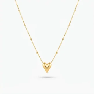 Collier Pendentif Cœur Bombé et Chaîne Perlée Doré