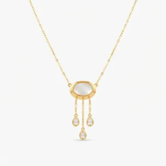 Collier Pendentif Ovale Nacre et Pampilles Gouttes Doré
