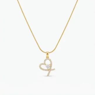 Collier Pendentif Cœur Pavé et Zircon en Serti Doré