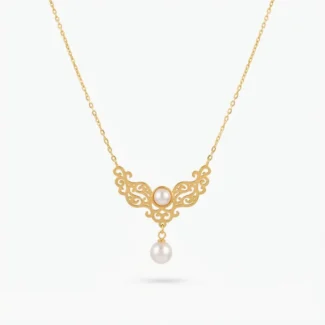 Collier Pendentif Plastron Filigrane et Perles Doré
