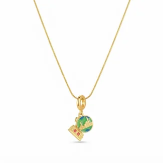 Collier Pendentif Globe Émaillé et Monuments Doré