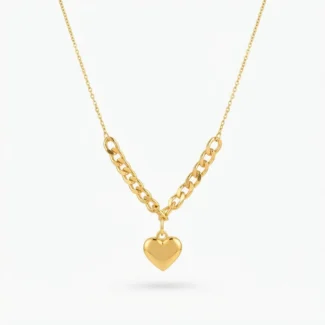 Collier Chaîne Maillons et Pendentif Cœur Bombé Doré