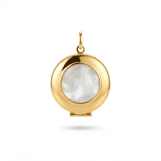 Pendentif Médaillon Rond Doré en Nacre