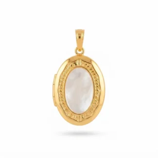 Pendentif Médaillon Ovale Bord Tressé en Nacre