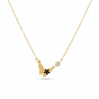 Collier Papillon et Fleur Noire