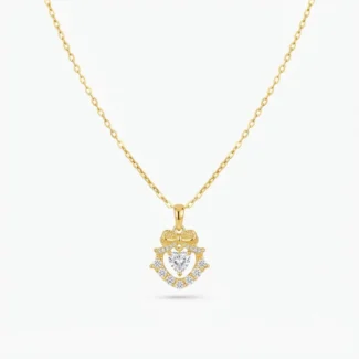Collier Pendentif Cœur et Nœud en Zircons Doré