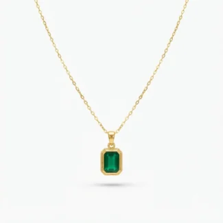 Collier Pendentif Émeraude Rectangulaire Doré