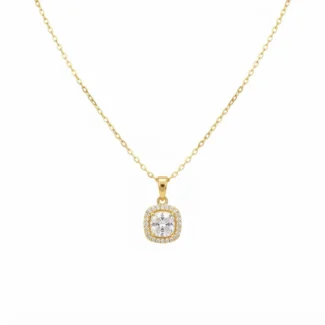 Collier Pendentif Zircon Carré Pavé Doré