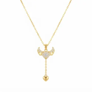 Collier Sautoir Cœur Ailé et Zircons Doré