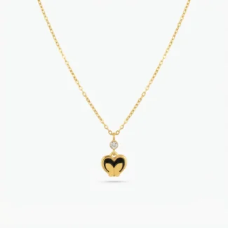 Collier Pendentif Cœur Noir et Papillon Doré