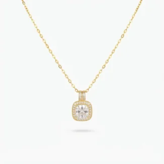 Collier Pendentif Zircon Carré Pavé Doré