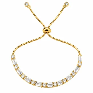 Bracelet tennis réglable en plaqué or et zircons