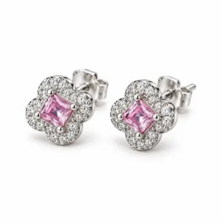 Puces Trèfle Zircon Rose
