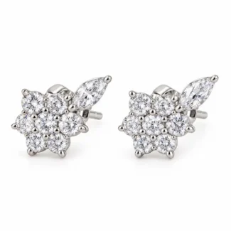 Puces Fleur de Zircons Argenté