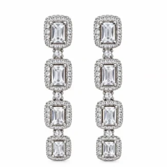 Boucles d'Oreilles Longues Rectangulaires Argentées