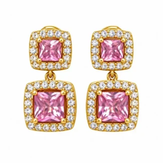 Boucles d'Oreilles Pendantes Carrées Roses