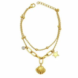 Bracelet Double Rang Coquillage et Étoile