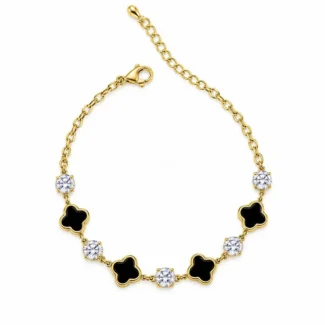 Bracelet Trèfles Noirs et Zircons Alternés
