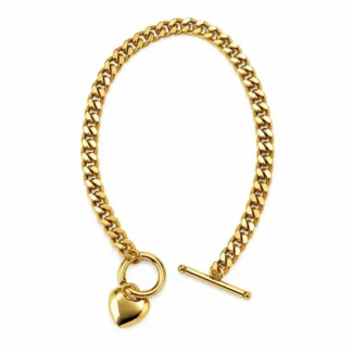 Collier Maille Gourmette et Cœur T-Bar