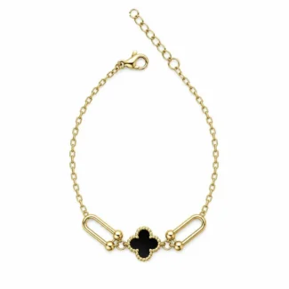 Bracelet Chaine Maillons & Trèfle Noir