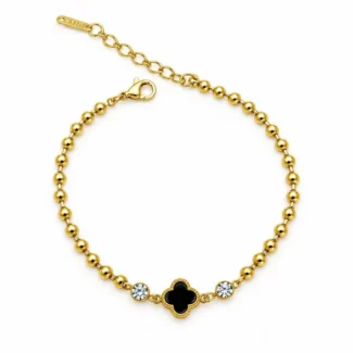Bracelet Chaine Perles Trèfle Noir