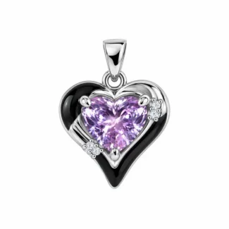 Pendentif Cœur Émaillé et Zircon Violet